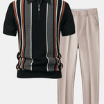 Ensemble — polo zippé en maille rayée & pantalon fuselé coupe slim