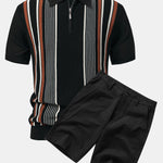 Ensemble Capucine — polo zippé en maille rayée & short chino en coton