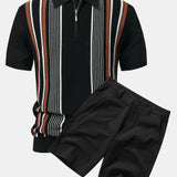 Ensemble Capucine — polo zippé en maille rayée & short chino en coton