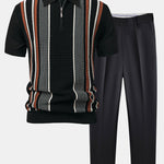 Ensemble — polo zippé en maille rayée & pantalon fuselé coupe slim