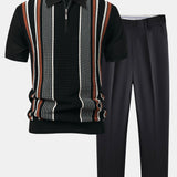 Ensemble — polo zippé en maille rayée & pantalon fuselé coupe slim