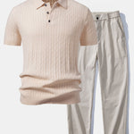 Ensemble — polo en maille jacquard torsadé & pantalon à jambe droite et taille élastique