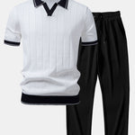 Ensemble — polo côtelé en maille à col Johnny et bordure contrastante & pantalon côtelé