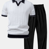 Ensemble — polo côtelé en maille à col Johnny et bordure contrastante & pantalon côtelé