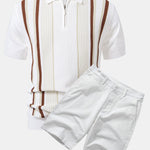 Ensemble Capucine — polo zippé en maille rayée & short chino en coton