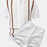 Ensemble Capucine — polo zippé en maille rayée & short chino en coton
