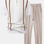 Ensemble — polo zippé en maille rayée & pantalon fuselé coupe slim