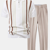 Ensemble — polo zippé en maille rayée & pantalon fuselé coupe slim
