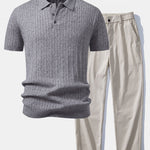 Ensemble — polo en maille jacquard torsadé & pantalon à jambe droite et taille élastique