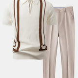Ensemble — polo zippé contrastant & pantalon fuselé coupe slim