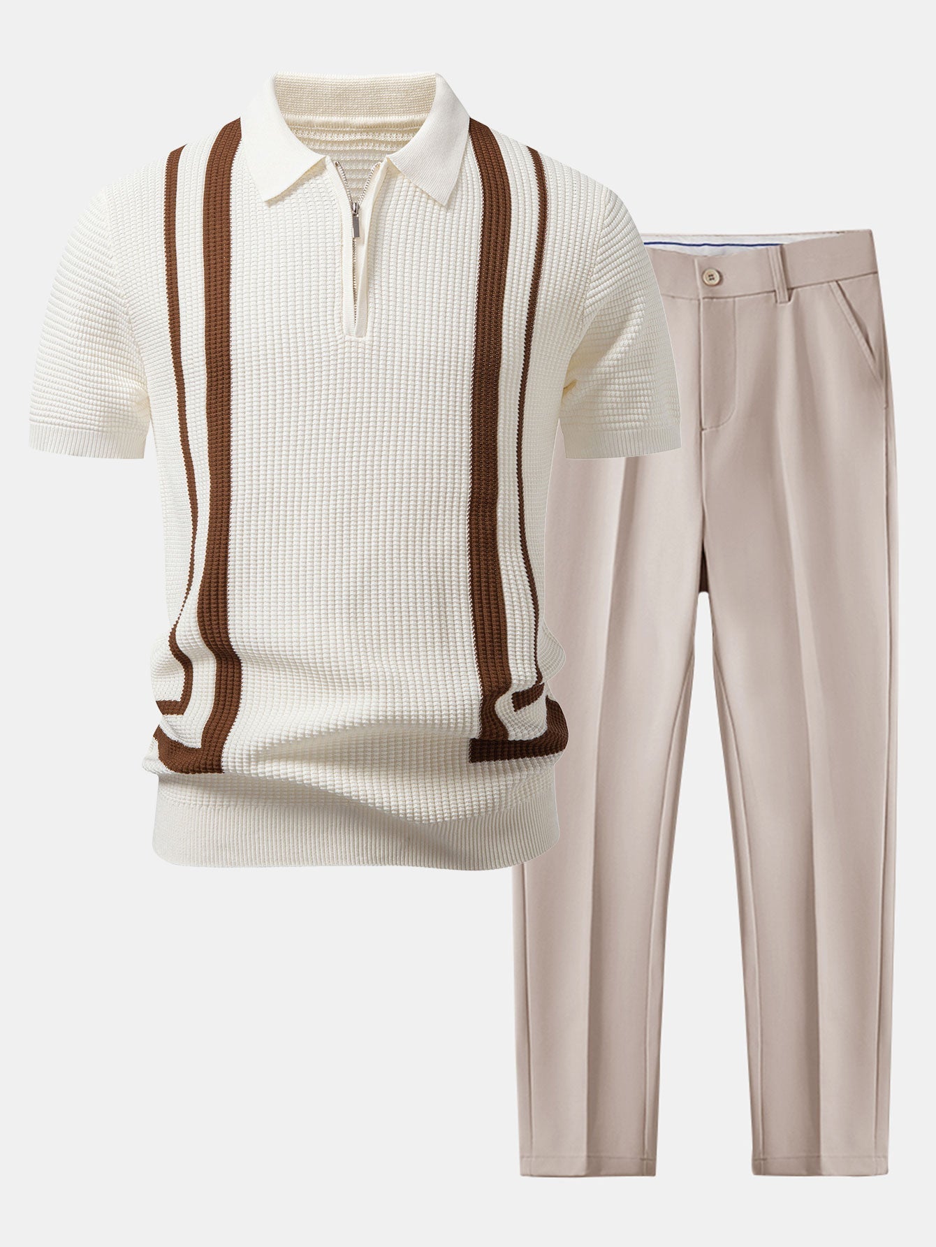 Ensemble — polo zippé contrastant & pantalon fuselé coupe slim
