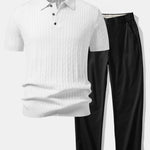 Ensemble — polo en maille jacquard torsadé & pantalon à jambe droite et taille élastique