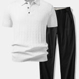 Ensemble — polo en maille jacquard torsadé & pantalon à jambe droite et taille élastique