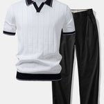 Ensemble — polo côtelé en maille à col Johnny et bordure contrastante & pantalon
