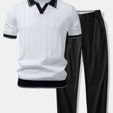 Ensemble — polo côtelé en maille à col Johnny et bordure contrastante & pantalon