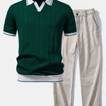 Ensemble — polo côtelé en maille à col Johnny et bordure contrastante & pantalon