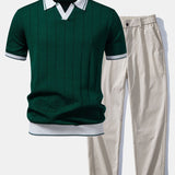 Ensemble — polo côtelé en maille à col Johnny et bordure contrastante & pantalon
