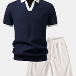 Ensemble Capucine — polo gaufré en maille contrastante à col Johnny & short gaufré en maille à cordon