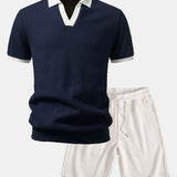 Ensemble Capucine — polo gaufré en maille contrastante à col Johnny & short gaufré en maille à cordon
