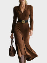 Marceline | Robe midi rétro à col tailleur et fentes