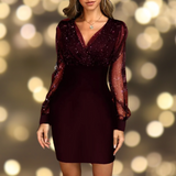 Emmanuelle | Robe de soirée ajustée à col V et manches voilées