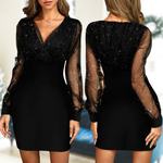 Emmanuelle | Robe de soirée ajustée à col V et manches voilées