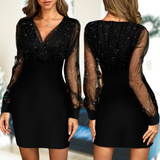 Emmanuelle | Robe de soirée ajustée à col V et manches voilées