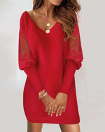 Robe Élégante Femme en Dentelle avec Décolleté en V