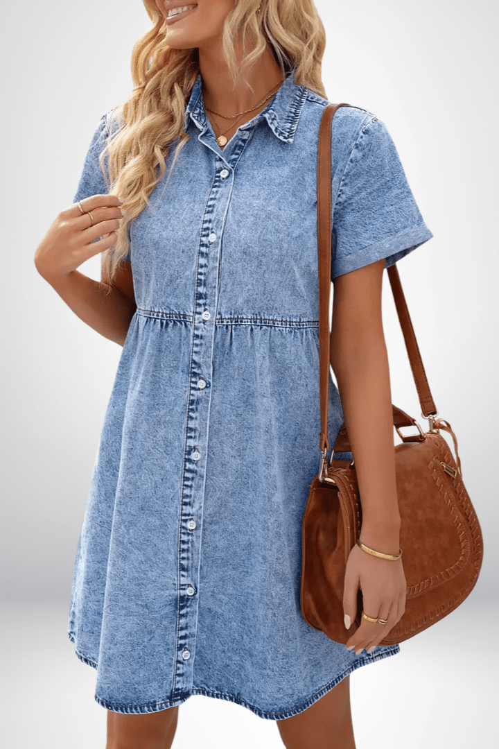 Robe en Jean Boutonnée Coupe Ample - Bleu océan
