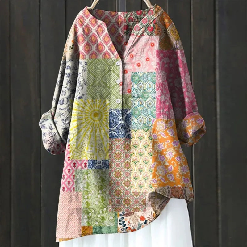 Nadège | Blouse vintage fleurie au tombé fluide Multicolore, photo studio