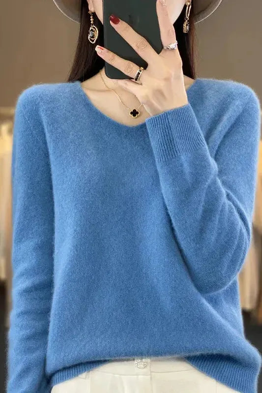 Harmonia | Pull en maille à col rond et poignets côtelés Bleu, photo studio
