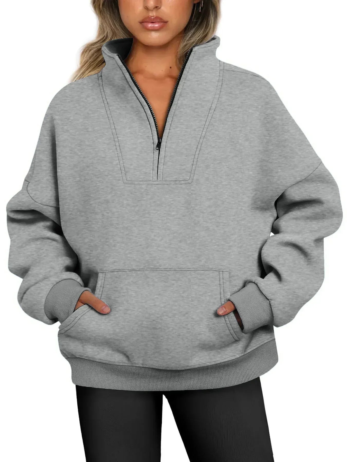 Lunette | Sweat quarter-zip Gris clair, photo studio