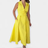 Angèle | Robe cache-cœur sans manches à col tailleur