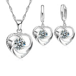 Collier et Boucles d'Oreilles en Argent Sterling en Forme de Cœur