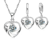 Collier et Boucles d'Oreilles en Argent Sterling en Forme de Cœur