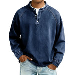 DENIM-LOOK HENLEY SHIRT FOR MEN