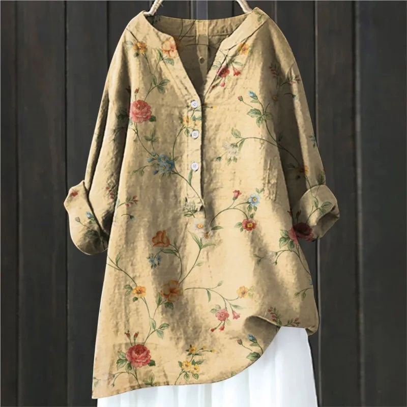 Nadège | Blouse vintage fleurie au tombé fluide Jaune, photo studio