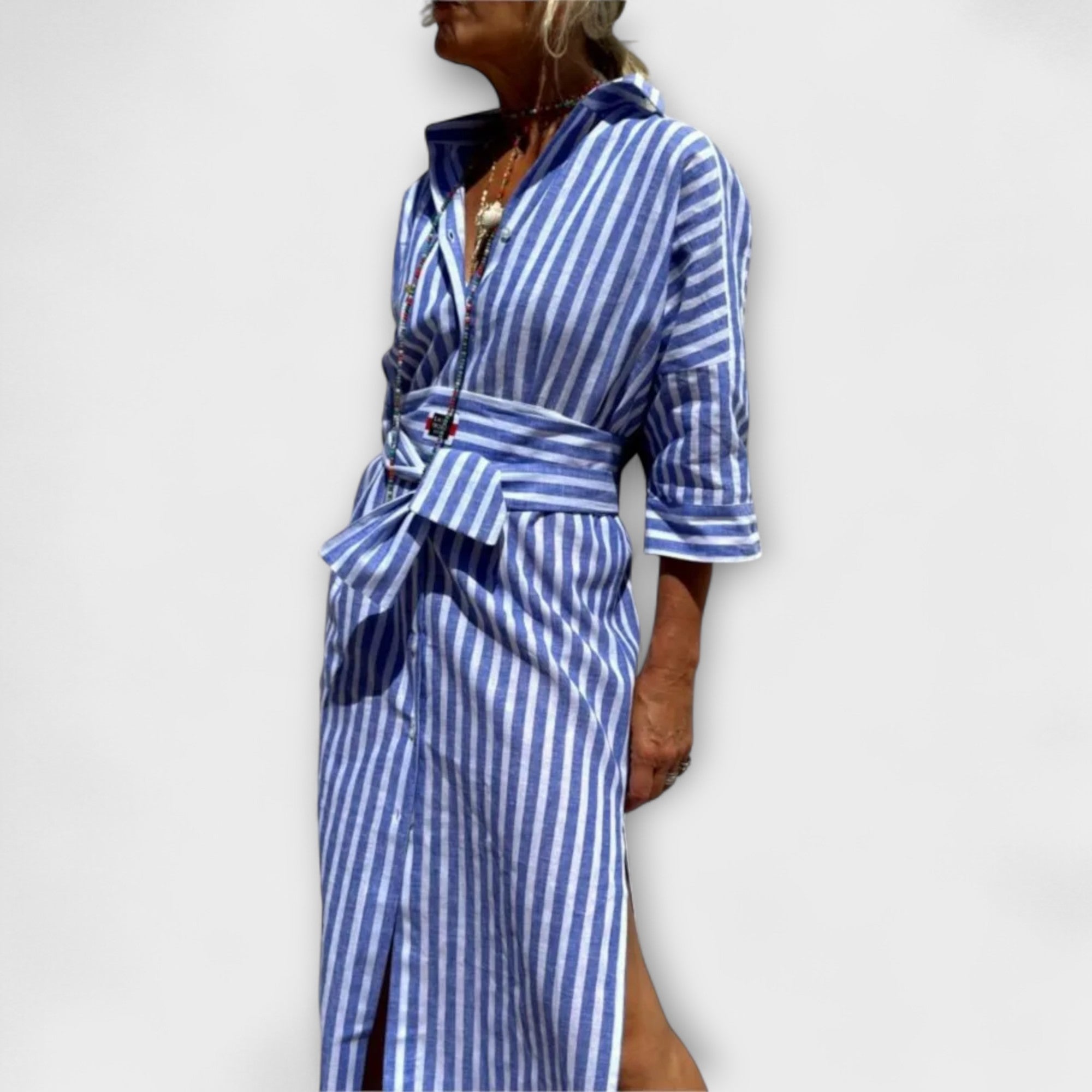 Johana | Robe-chemise élégante à rayures Bleu
