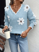 Amandine | Pull en maille à motif fleuri et col V