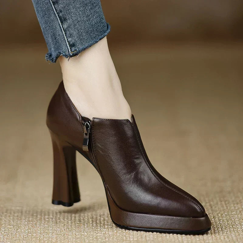 Bottines Basses en Cuir à Talon - Marron