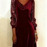Sophie — Robe à Manches en Velours Étincelant