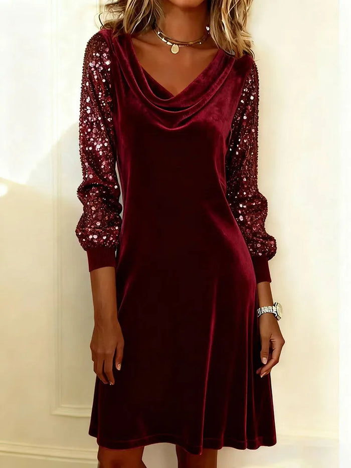 Robe à Manches en Velours Étincelant