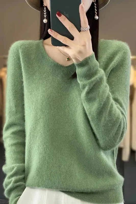 Harmonia | Pull en maille à col rond et poignets côtelés Vert, photo studio
