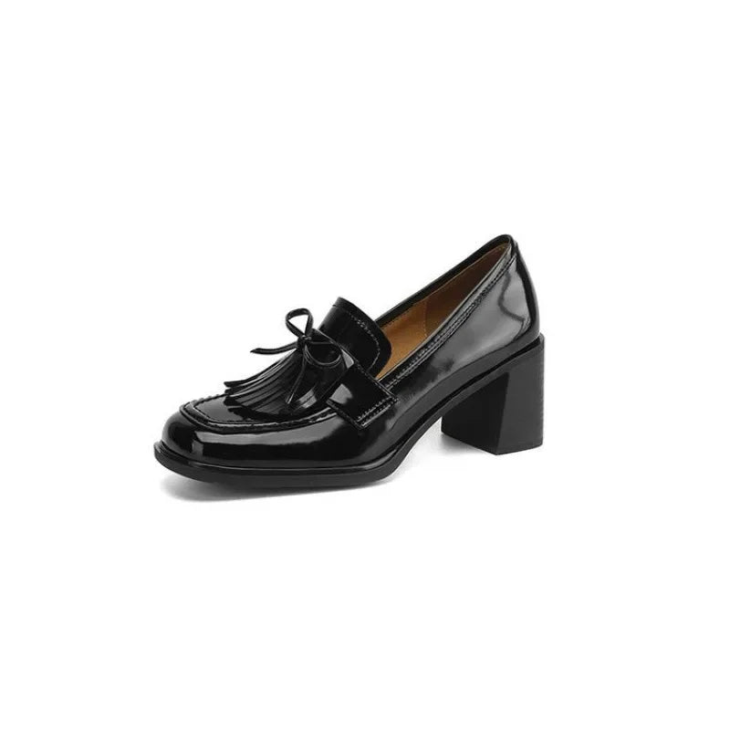 Mocassins à Talon Carré Vernis - Noir