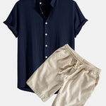 Ensemble — chemise en lin et viscose & short à cordon en lin et coton