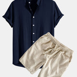 Ensemble — chemise en lin et viscose & short à cordon en lin et coton