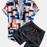 Ensemble Améline — chemise à imprimé rayé color block & short de bain