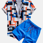 Ensemble Améline — chemise à imprimé rayé color block & short de bain