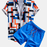 Ensemble Améline — chemise à imprimé rayé color block & short de bain