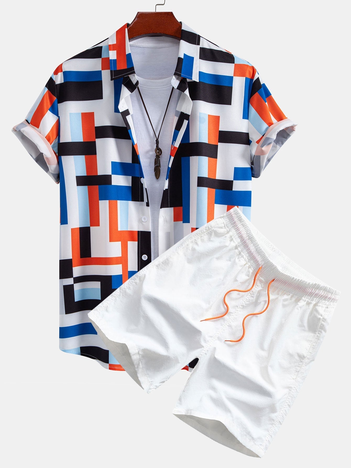 Ensemble Améline — chemise à imprimé rayé color block & short de bain